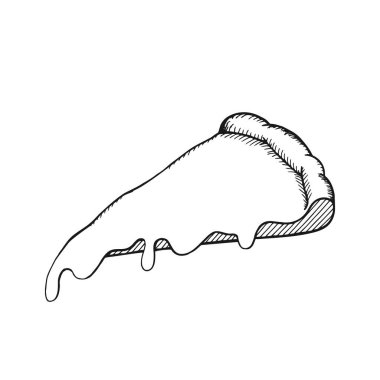 Vektör Pizza dilimi çizimi. Elle çizilmiş pizza çizimi. Menü, poster ya da etiket için harika. arkaplanda izole