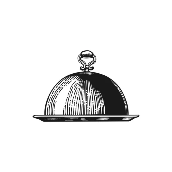 Plateau Avec Couvercle Cloche Platter Croquis Menu Restaurant Illustration Vectorielle — Image vectorielle