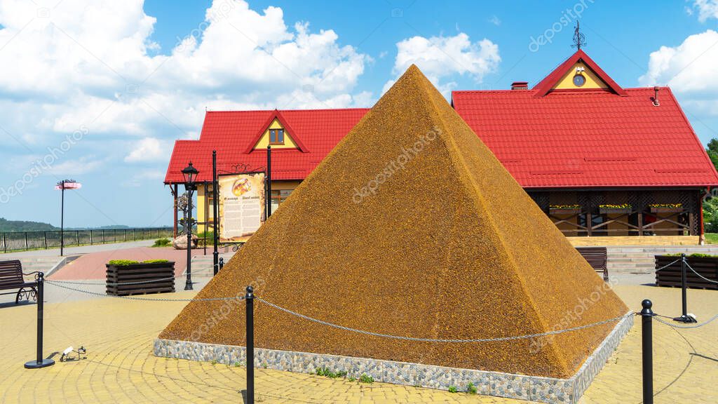 An amber pyramid next to an amber quarry in the village of Yantarny, Kaliningrad region, Russia.