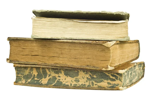 Trzy ułożone starych książek — Zdjęcie stockowe