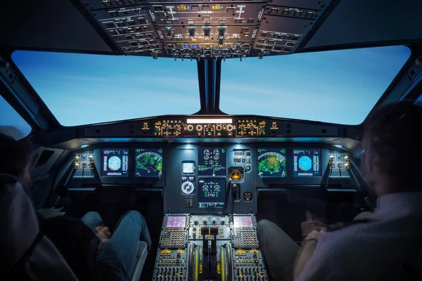 Dentro Una Cabina Avión Volador Chorro Grande Volando Sobre Las —  Fotos de Stock