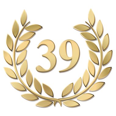 Beyaz arkaplanda izole edilmiş altın defne çelengi