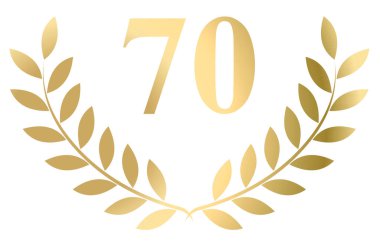 Beyaz arka planda izole edilmiş, 70 numaralı altın defne çelengi.