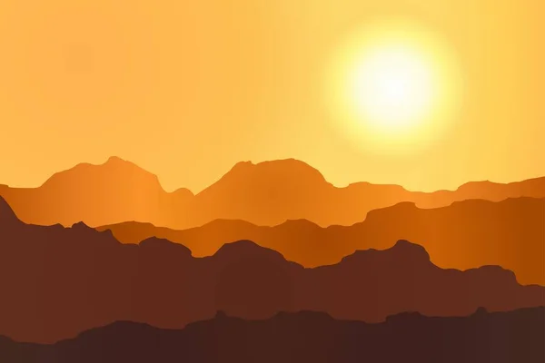 Κύμα Θερμότητας Και Ήλιος Ένα Ορεινό Τοπίο — Διανυσματικό Αρχείο