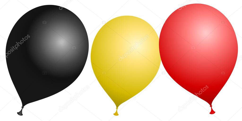 Black yellow and red balloons on white background