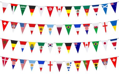 Garlands with pennants of different countries isolated on a white background clipart