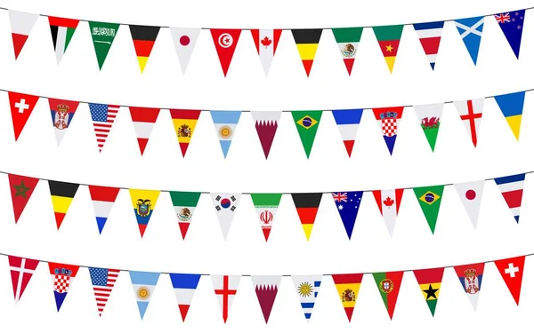 Garlands Med Pennants Olika Länder Isolerad Vit Bakgrund — Stock vektor