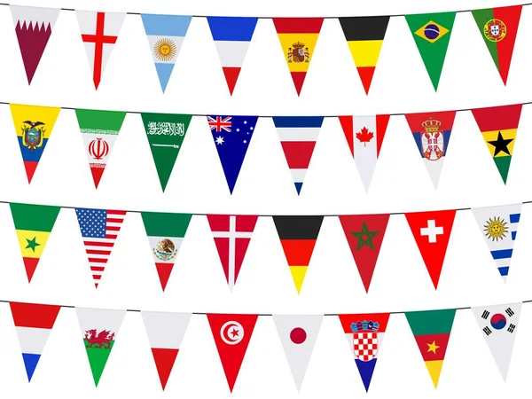 Guirnaldas Con Banderines Diferentes Países Aislados Sobre Fondo Blanco — Archivo Imágenes Vectoriales