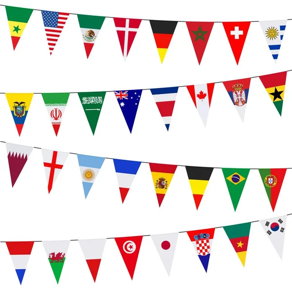 Guirnaldas Con Banderines Diferentes Países Aislados Sobre Fondo Blanco — Vector de stock