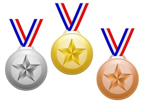 Medals Stars Ribbons Blue White Red — ストックベクタ