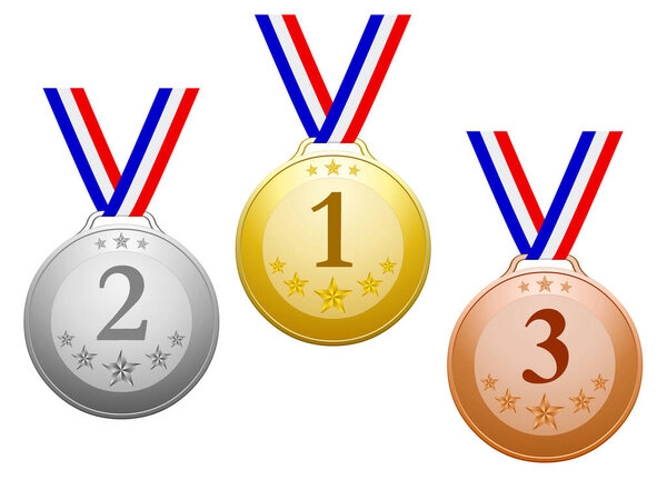 Medals with stars and ribbons in blue white red
