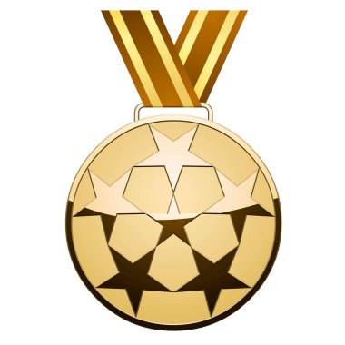 Beyaz arkaplanda kurdeleli altın yıldız madalyası