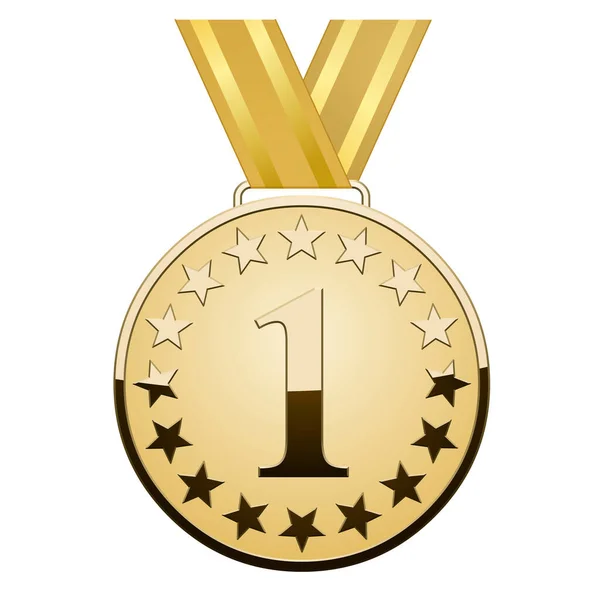Золотая Звезда Медаль Лентой Белом Фоне — стоковый вектор