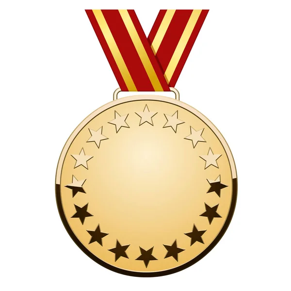 Gouden Ster Medaille Met Lint Witte Achtergrond — Stockvector