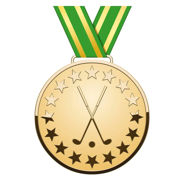 Medalha Estrela Ouro Com Clubes Bola Golfe Fundo Branco —  Vetores de Stock