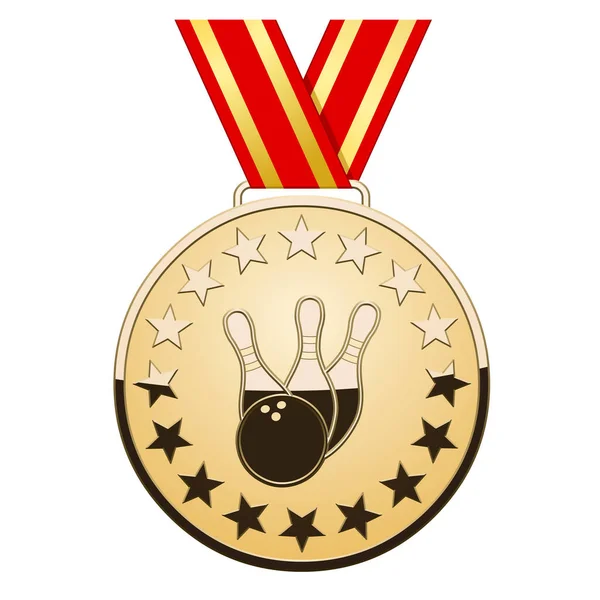 Medalha Ouro Com Acessos Boliche Sobre Fundo Branco —  Vetores de Stock