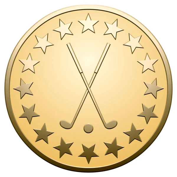 Золотая Медаль Звезды Клюшками Мячом Гольфа Белом Фоне — стоковый вектор