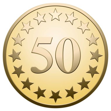 Beyaz arkaplanda 50 altın yıldız madalyası