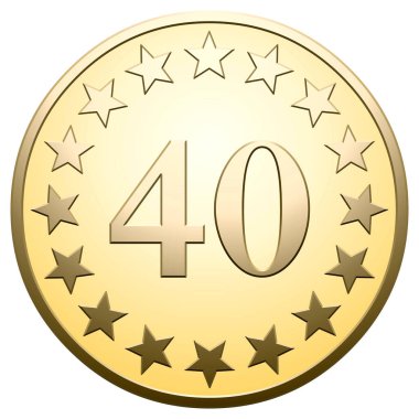 Golden star medal 40 on white background