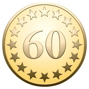 Golden star medal 60 on white background