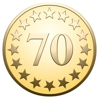 Golden star medal 70 on white background