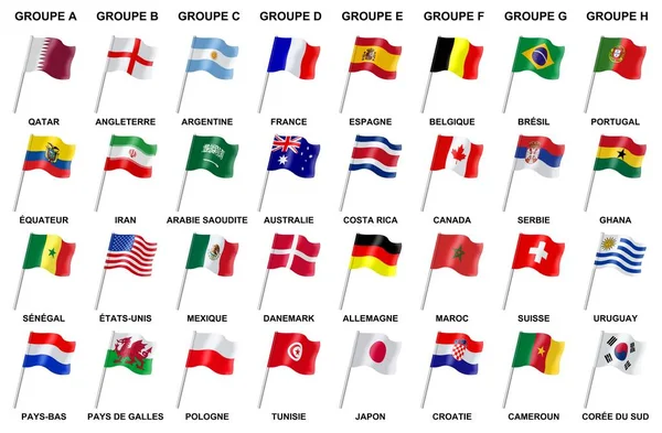 Флаги Разных Стран Французским Текстом Белом Фоне — стоковое фото