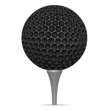 Black golf ball and tee on white background