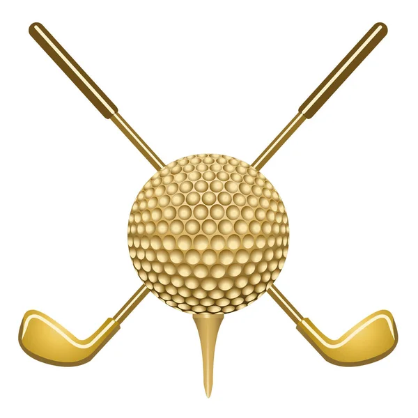 Gold Clubs Golf Ball White Background — 스톡 벡터
