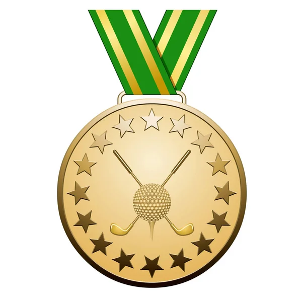 Gold Star Medal Golf Ball White Background —  Vetores de Stock