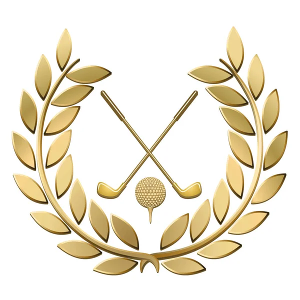 Golden Laurel Wreath Golf Symbols White Background — Stock Vector