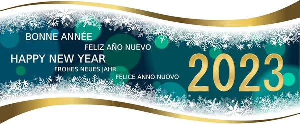 Farklı dillerde mutlu yıllar 2023 yazılı tebrik kartı
