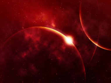 Güzel gezegenler, karanlık arka planda galaksiler. resimleme tasarımı