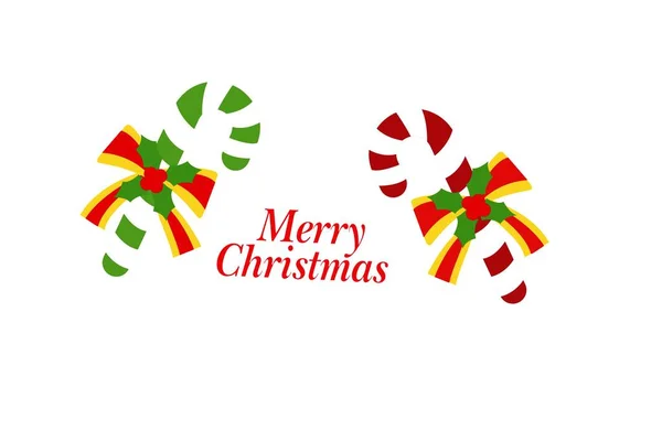 リボンで結ばれたホリーを持つ2つのキャンディーの杖 白い赤い縞模様の甘いキャンディー ホリーの葉と果実黄金の弓 クリスマスの伝統的な贈り物 — ストック写真