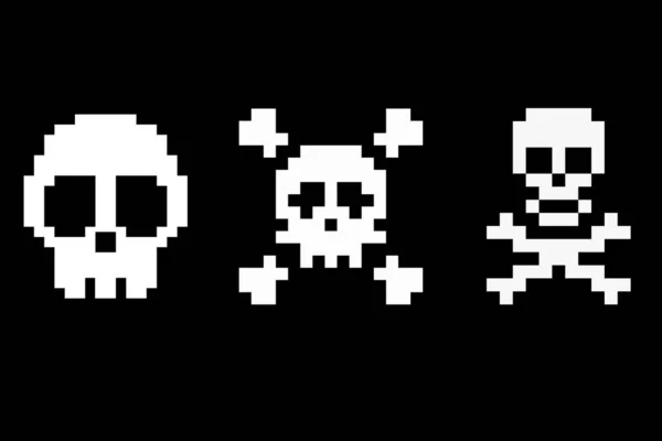 Set Pixel Skulls Dark Background Illustration Design Style — Stock Photo, Image