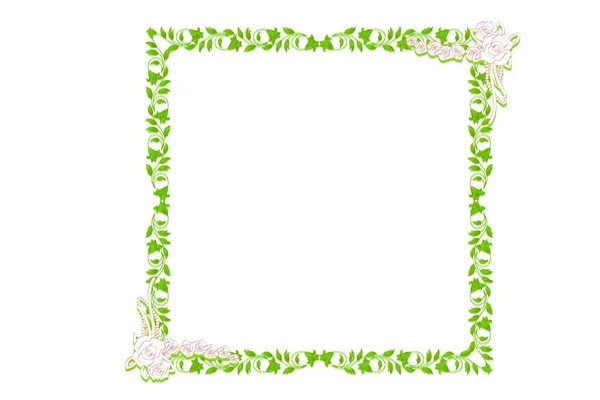 Zielony Wzór Liści Ramki Białym Tłem Ilustracja Design Style — Zdjęcie stockowe