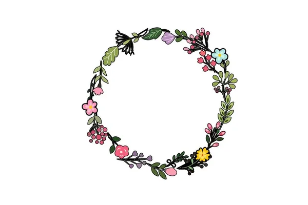 Circle Frame Flowers Wedding Drawing Greeting Cards Illustration Design Style — Stock Photo, Image