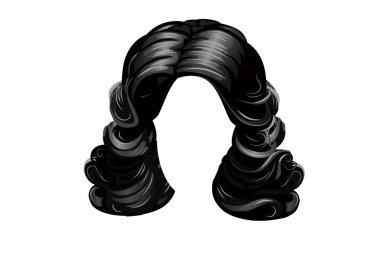 Beyaz arka planda uzun kıvırcık saçlı siyah renk. resimleme 