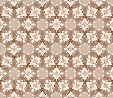 Çiçeksel elementlerle Geometrik Kaleydoskop, koyu turuncu tonlar. Kusursuz vektör deseni