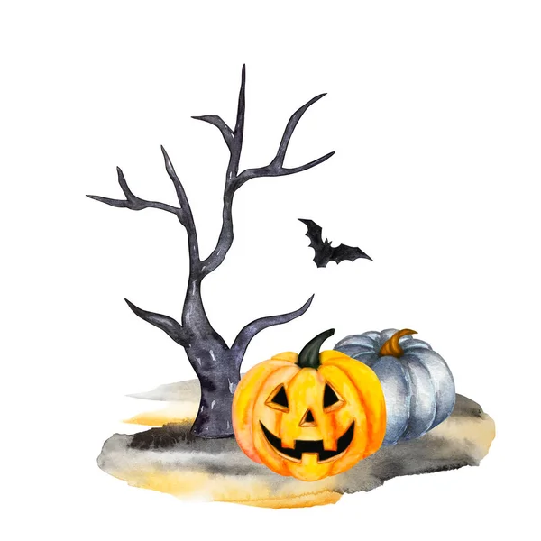 Illustration Aquarelle Halloween Composition Festive Dessinée Main Isolée Sur Fond — Photo