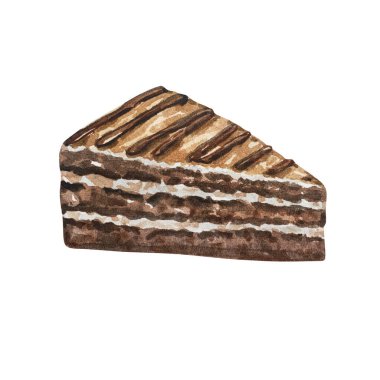 Çikolatalı kekin suluboya Noel çizimi, beyaz arka planda izole edilmiş pasta.