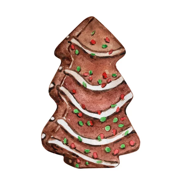 Акварель Різдвяний Шоколадний Торт — стокове фото