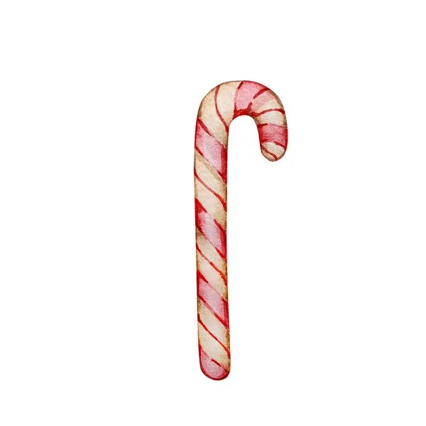 Watercolor Christmas Candy Cane Illustration Isolated White Background — Stock Photo, Image