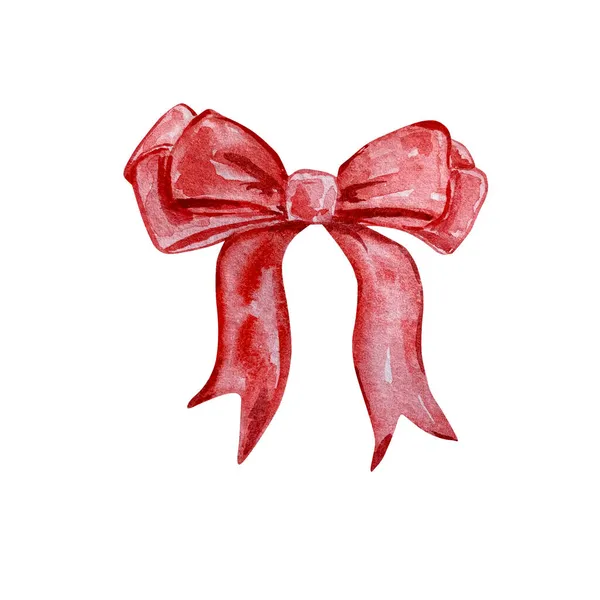 Watercolor Christmas Illustration Festive Red Bow Isolated White Background — Stock Photo, Image