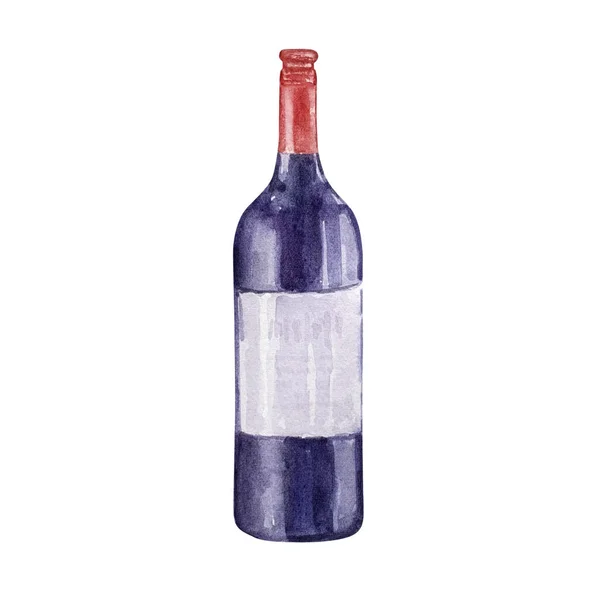 Watercolor Christmas Wine Bottle Illustration Isolated White Background — Stock Photo, Image