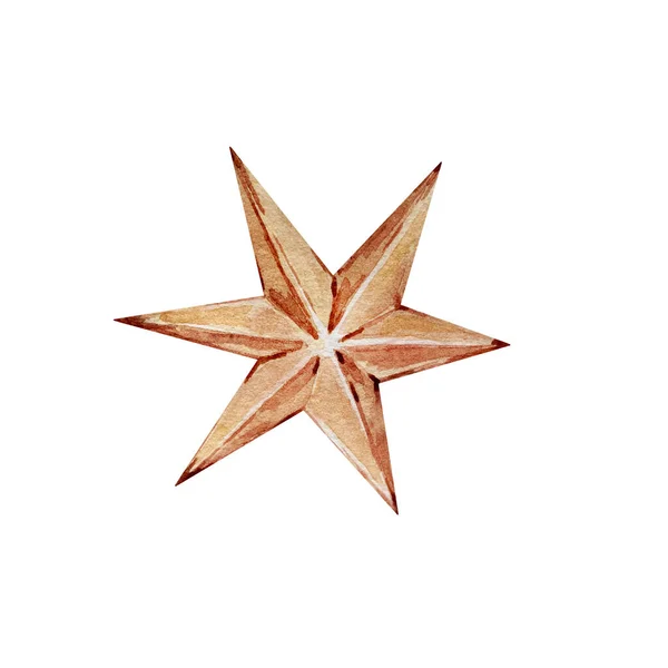 水彩クリスマスイラスト白い背景に隔離されたお祝いベージュの星 — ストック写真