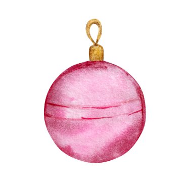 Suluboya Noel illüstrasyonu, kış kasabası elementleri, pembe noel ağacı...