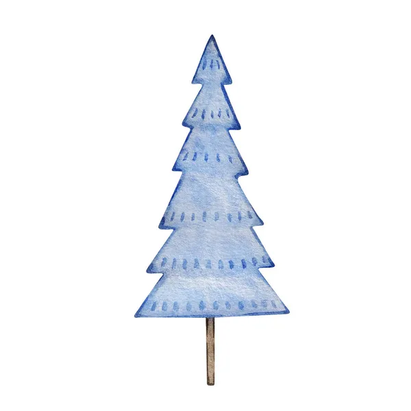 Acquerello Natale Illustrazione Elementi Della Città Invernale Albero Natale Blu — Foto Stock