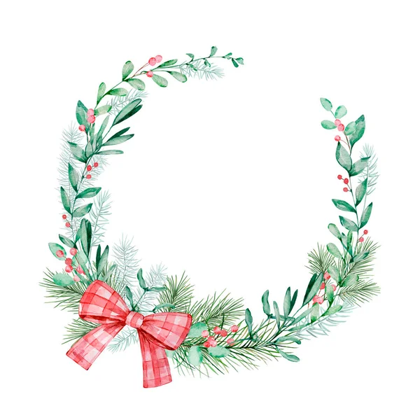 Akvarel Vánoční Kompozice Věnec Lukem Zimní Zelenější — Stock fotografie