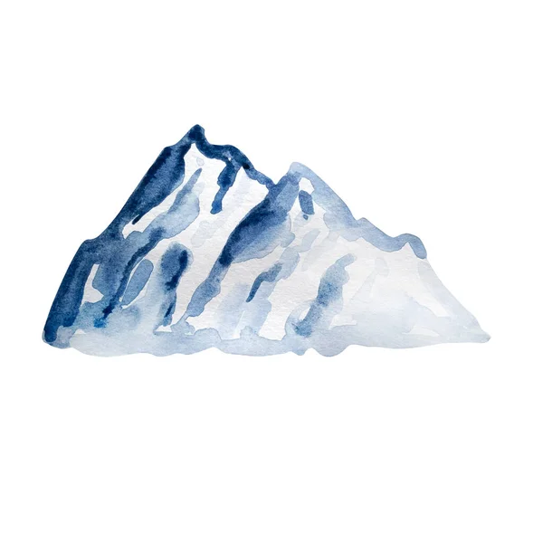 Ilustración Invierno Acuarela Montaña Nieve Azul Aislada Sobre Fondo Blanco — Foto de Stock
