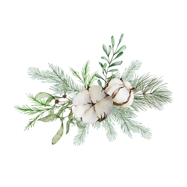 Ramo Flores Navidad Acuarela Postal Diseño Botánico Con Decoración Tradicional —  Fotos de Stock